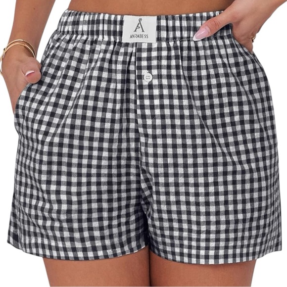 ANRABESS Black And White Boxer Shorts for Women Gingham Pajama. Size Medium,All Products : American Fashion Style Bags On Sale